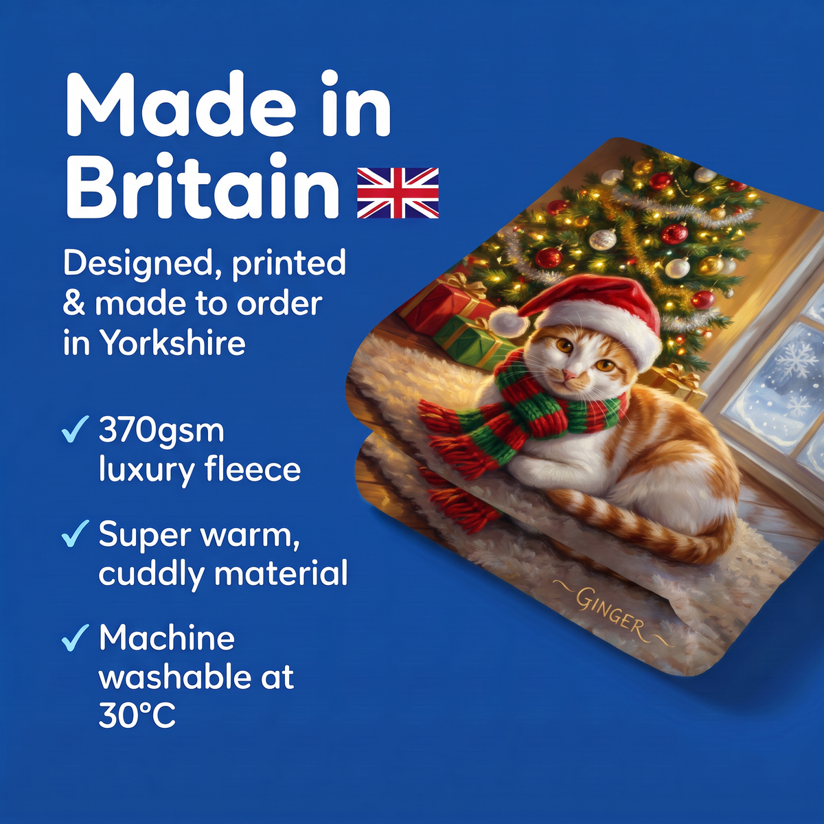 Made in Britain - designed, printed and made to order in Yorkshire, super warm cuddly fleece