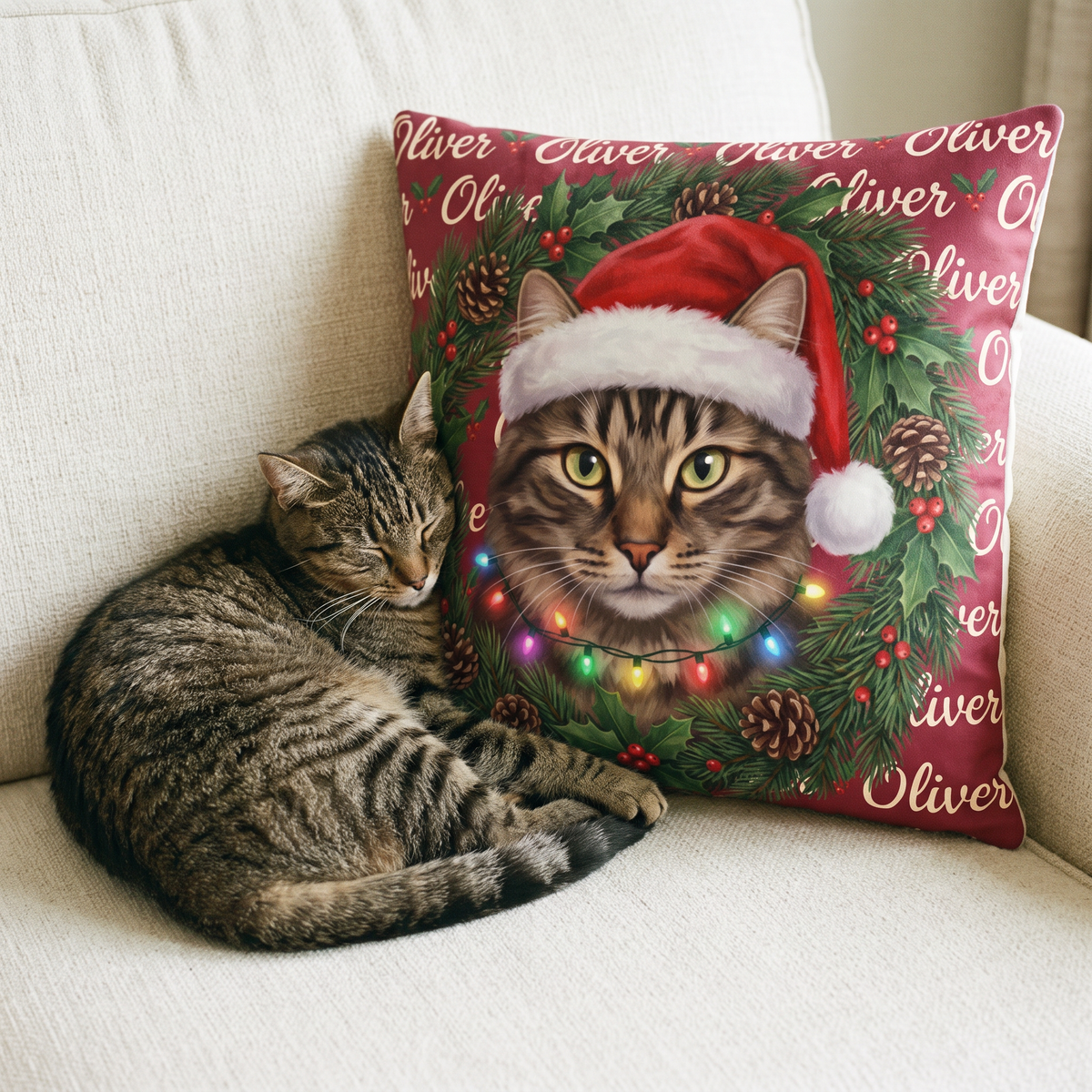 Christmas Wreath personalised pet cushion with the real pet