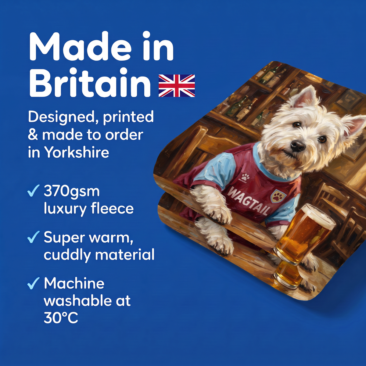 Made in Britain - designed, printed and made to order in Yorkshire, super warm cuddly fleece