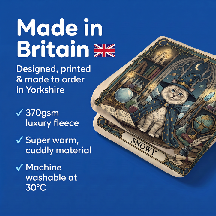 Made in Britain - designed, printed and made to order in Yorkshire, super warm cuddly fleece