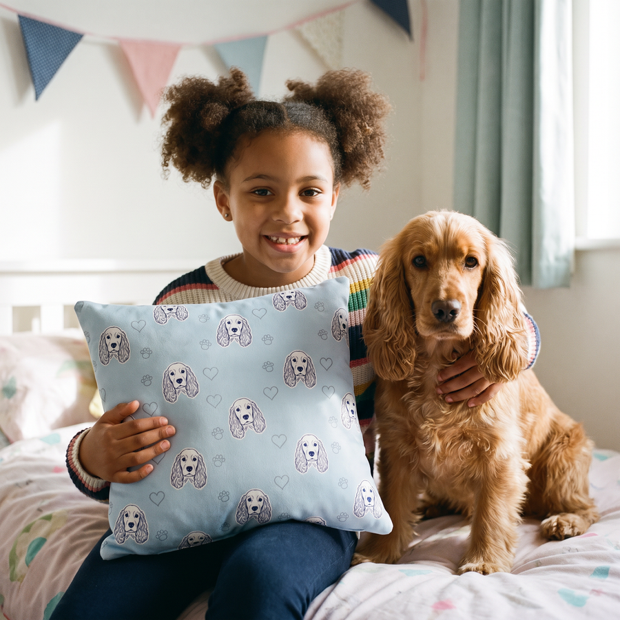 Sketch Line Pattern pet portrait cushion 26cm x 26cm being enjoyed at home