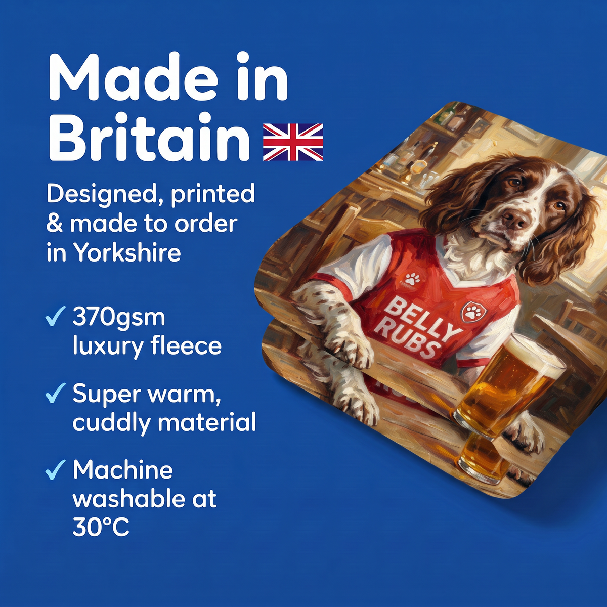 Made in Britain - designed, printed and made to order in Yorkshire, super warm cuddly fleece