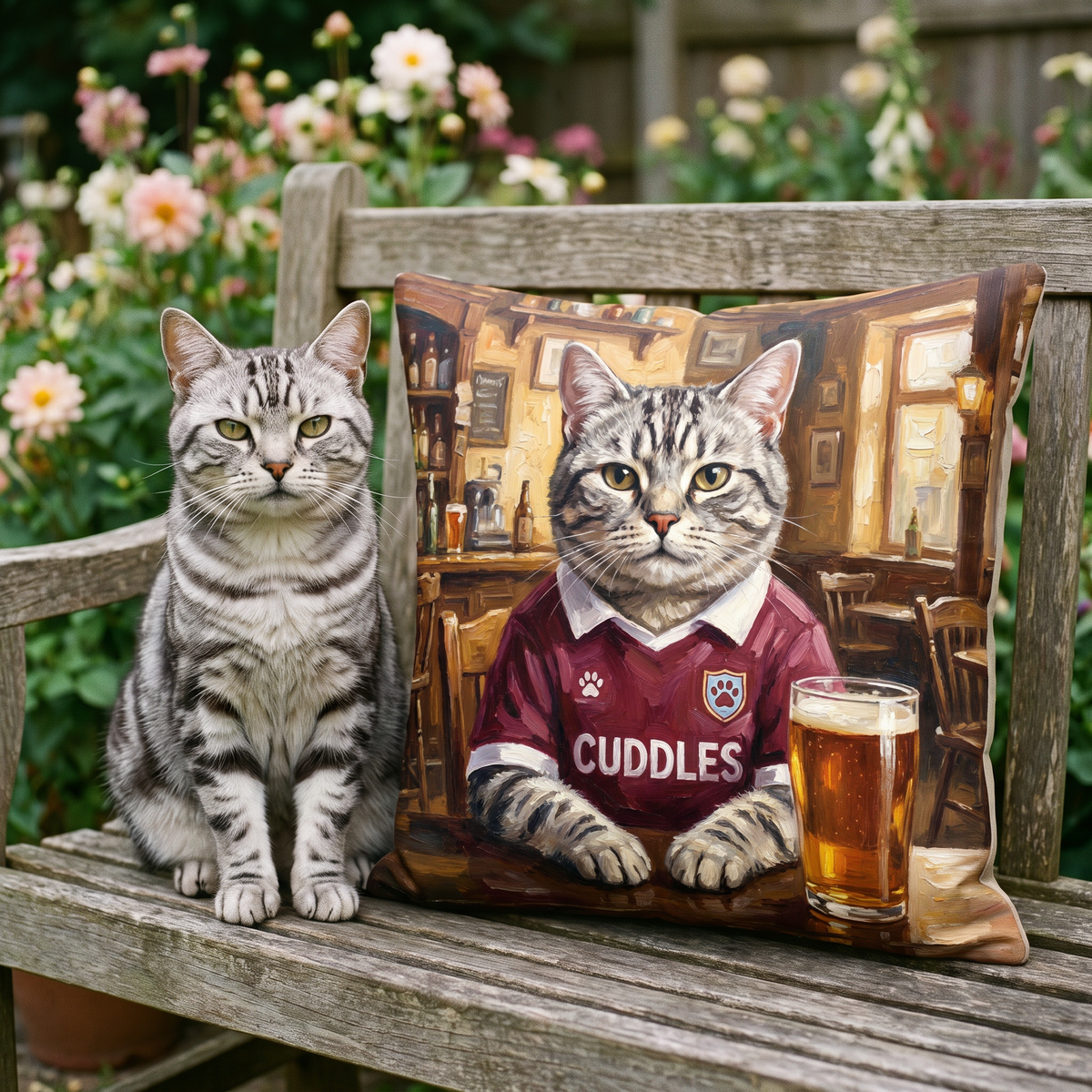 Heart of Midpawthian personalised pet cushion with the real pet