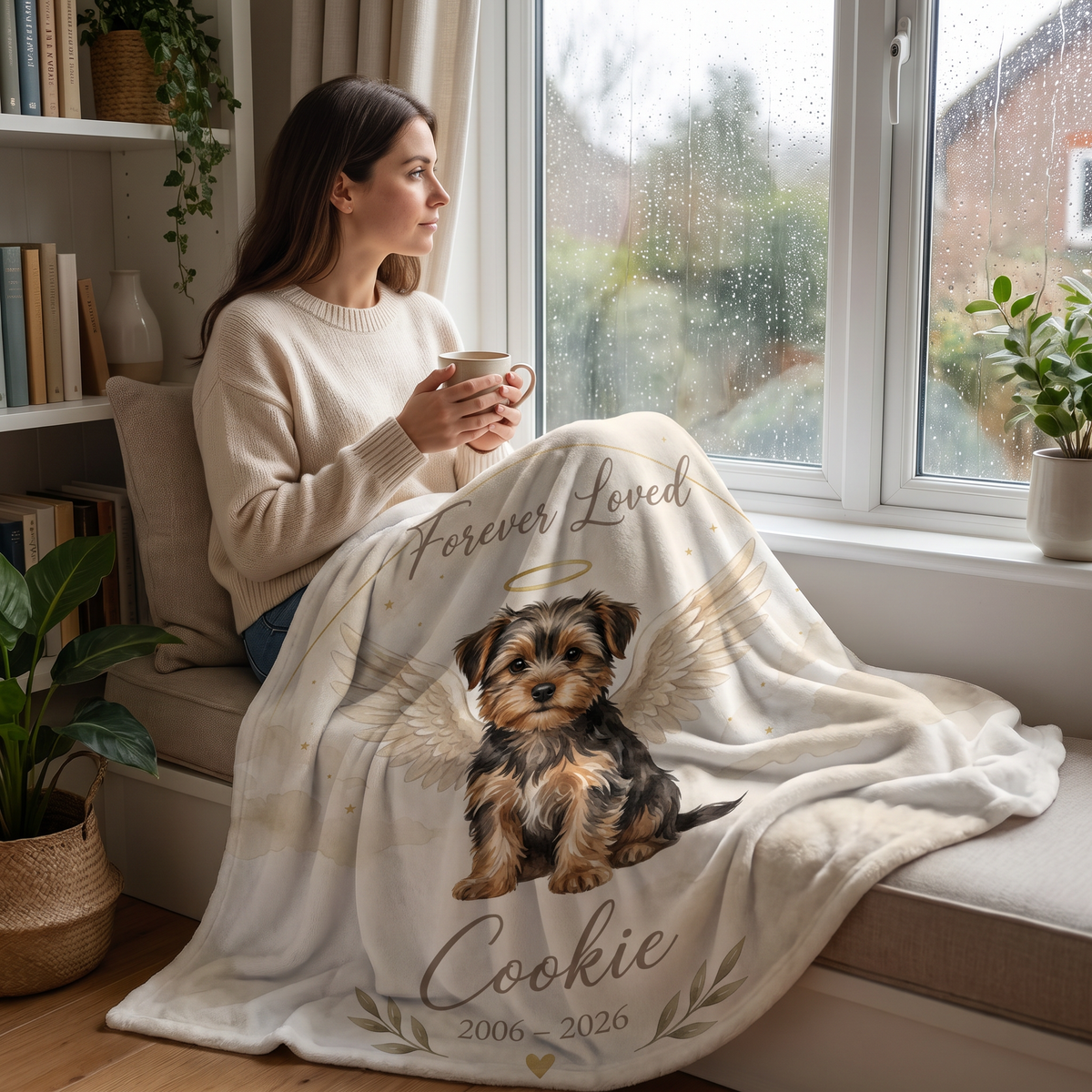 Angel Wings Memorial personalised blanket at home