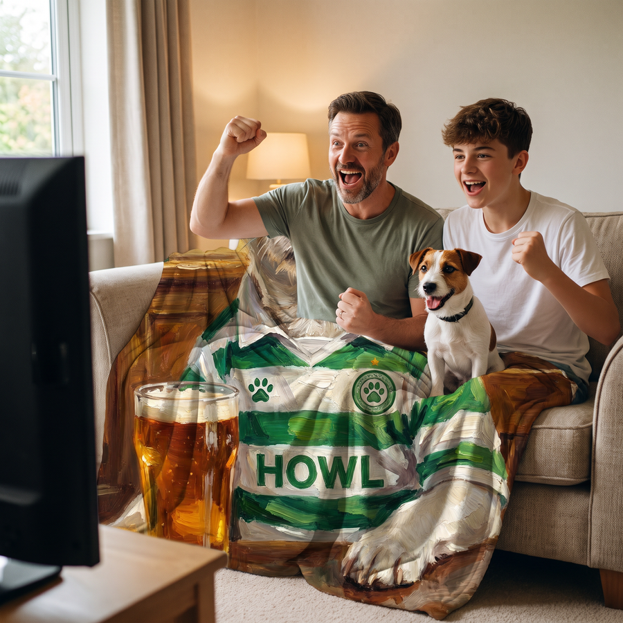 Celtick pet portrait fleece blanket in a cosy lifestyle setting