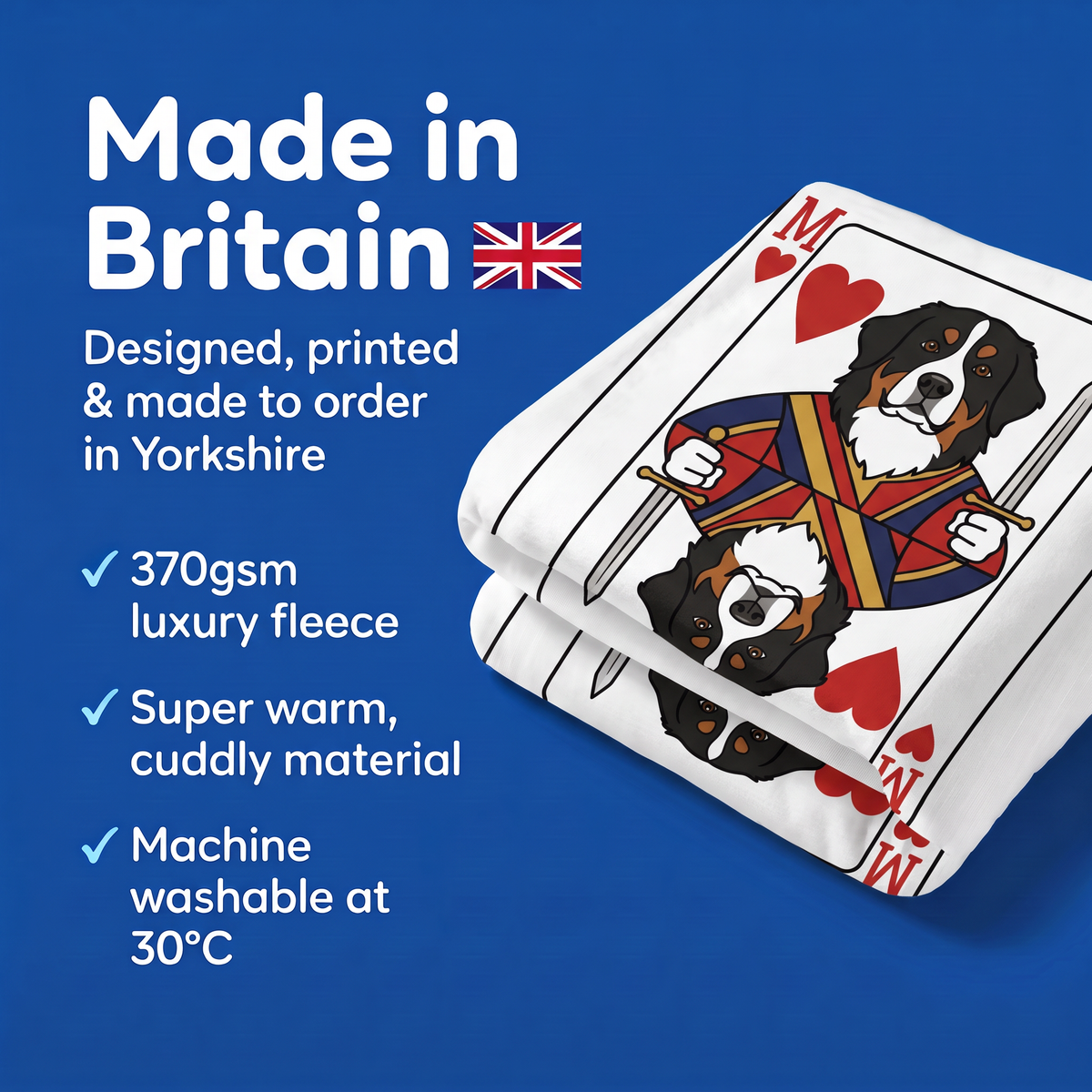 Made in Britain - designed, printed and made to order in Yorkshire, super warm cuddly fleece