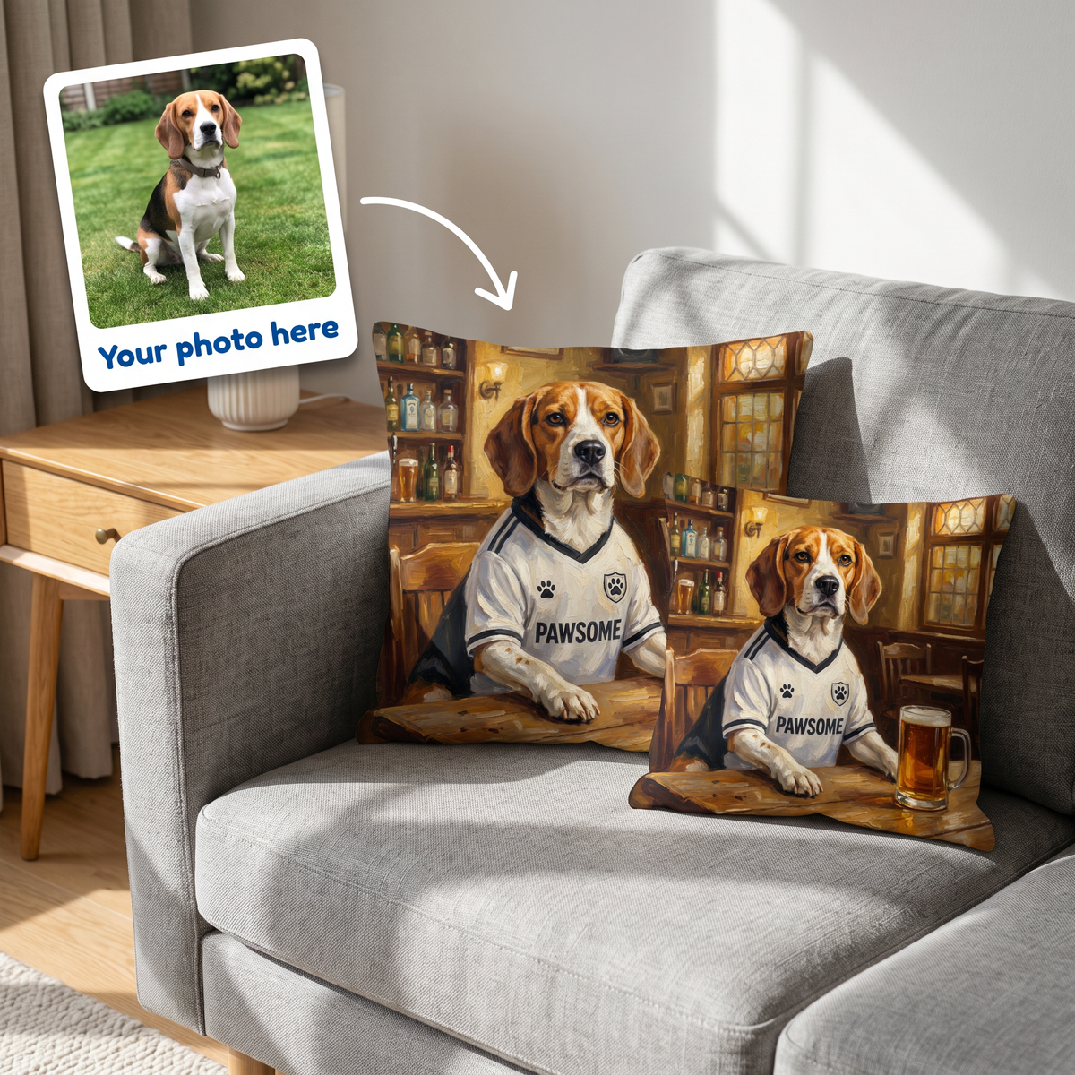 Your photo here - your pet's photo turned into a Furham portrait on a personalised cushion