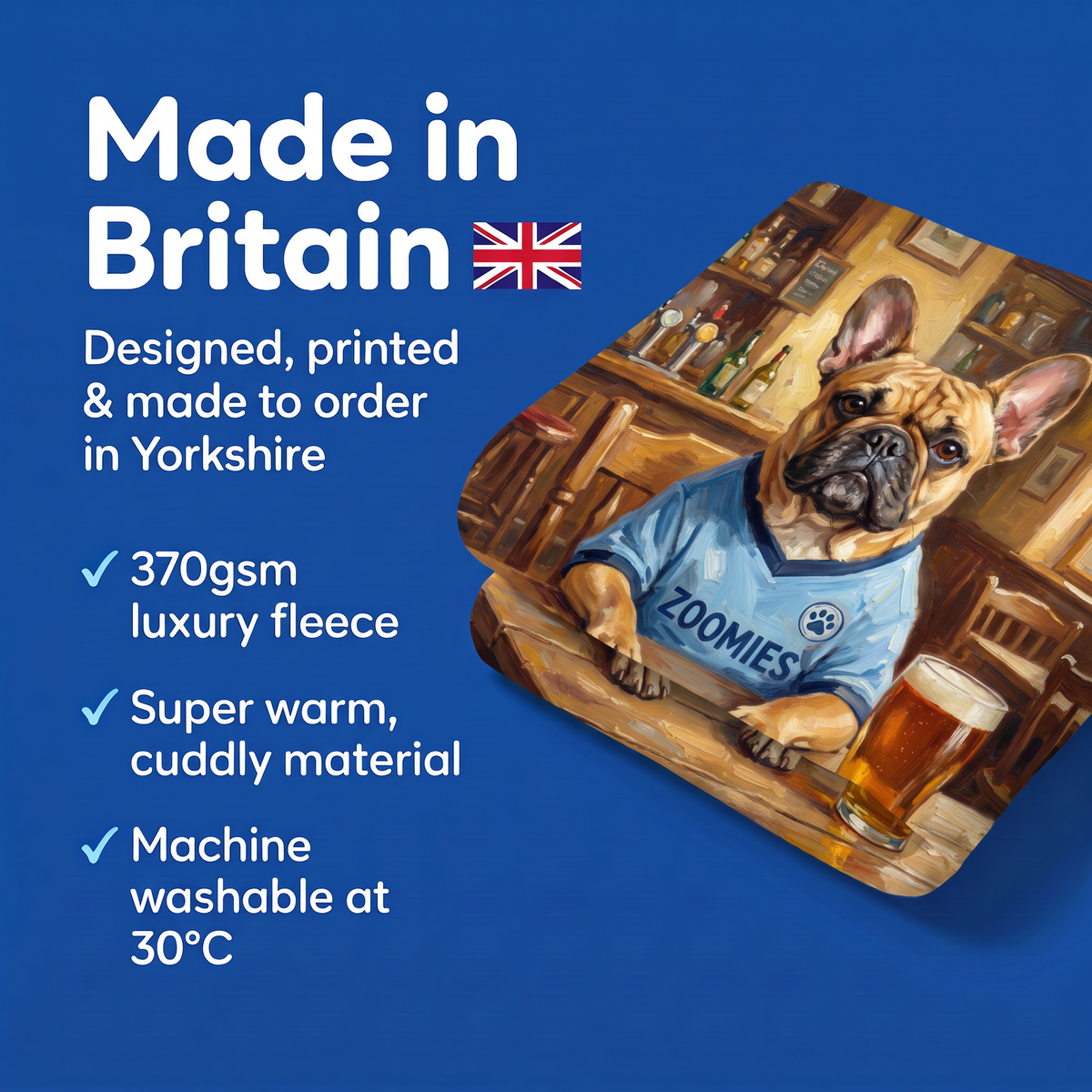 Made in Britain - designed, printed and made to order in Yorkshire, super warm cuddly fleece