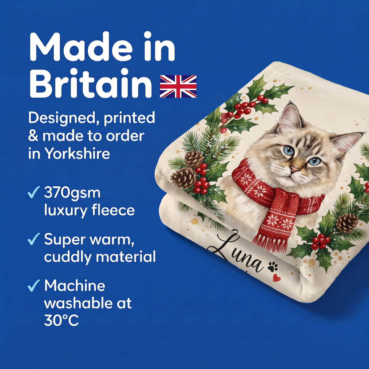 Made in Britain - designed, printed and made to order in Yorkshire, super warm cuddly fleece