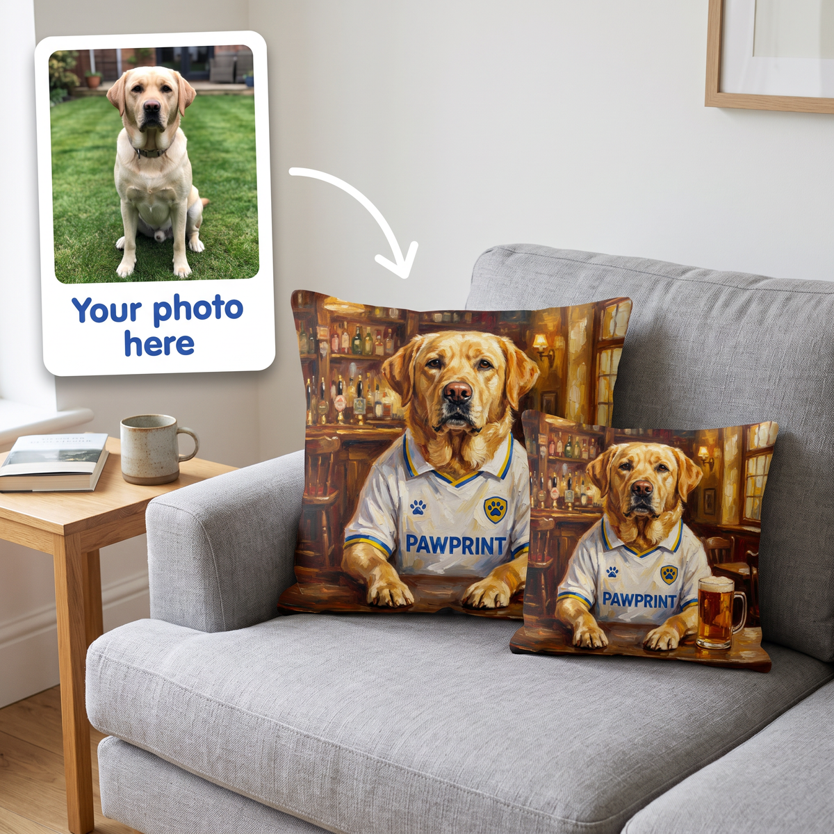Your photo here - your pet's photo turned into a Leads United portrait on a personalised cushion