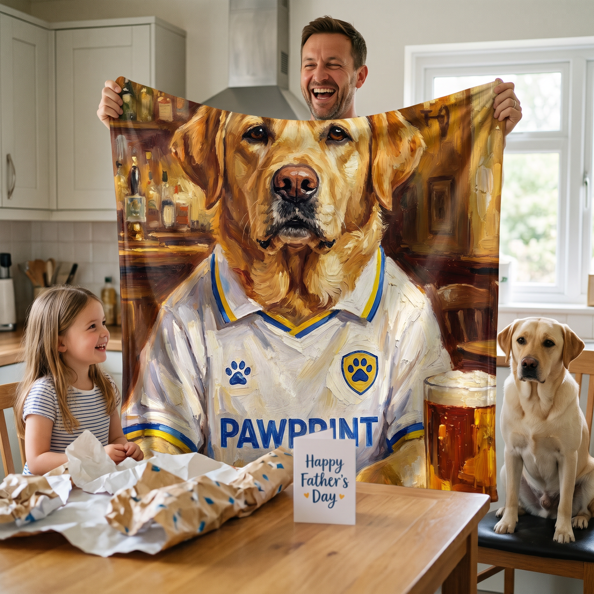 Leads United pet portrait king size fleece throw being enjoyed