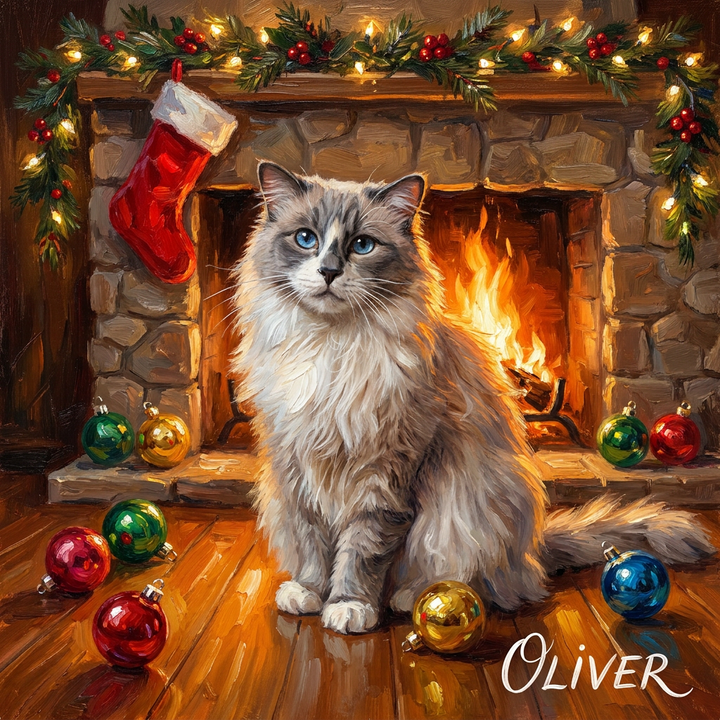 Christmas Fireside pet portrait artwork example
