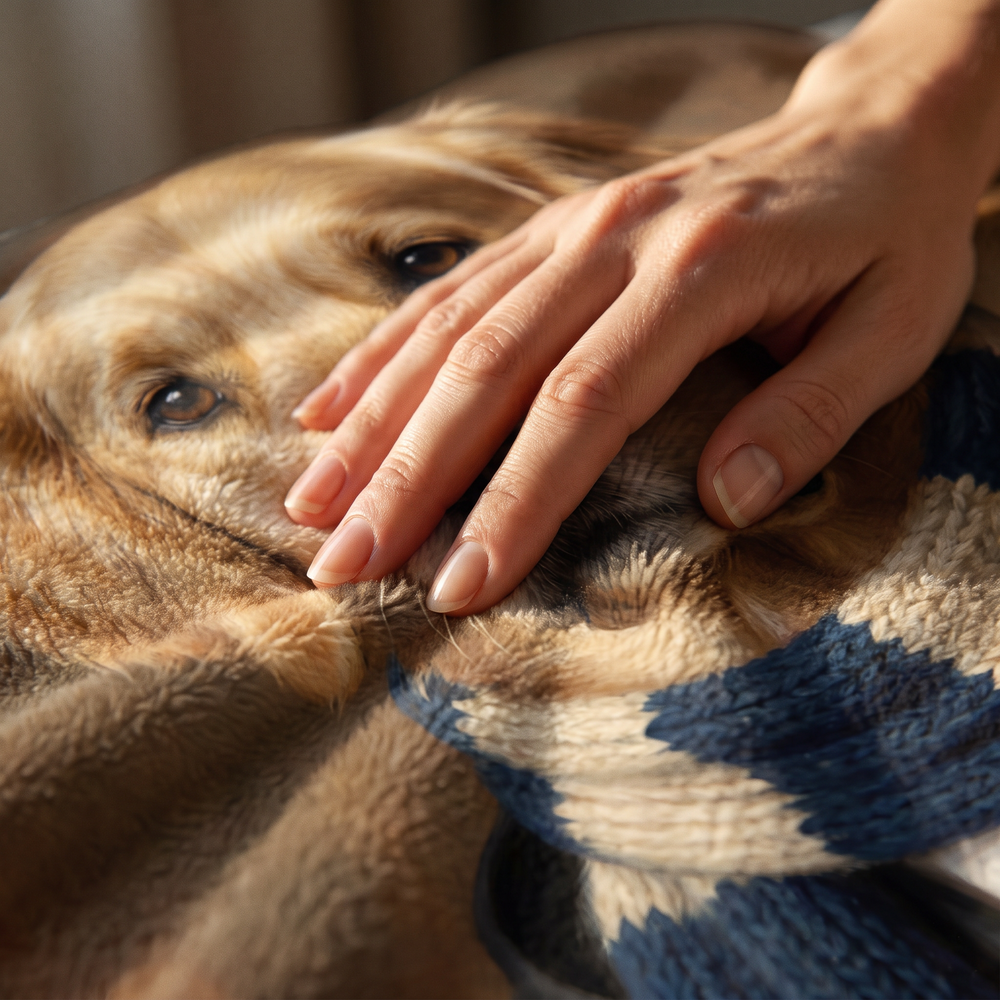 Close up of a hand on the ultra soft plush fleece showing the Wizard School print