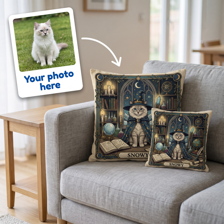 Your photo here - your pet's photo turned into a Tarot Card portrait on a personalised cushion