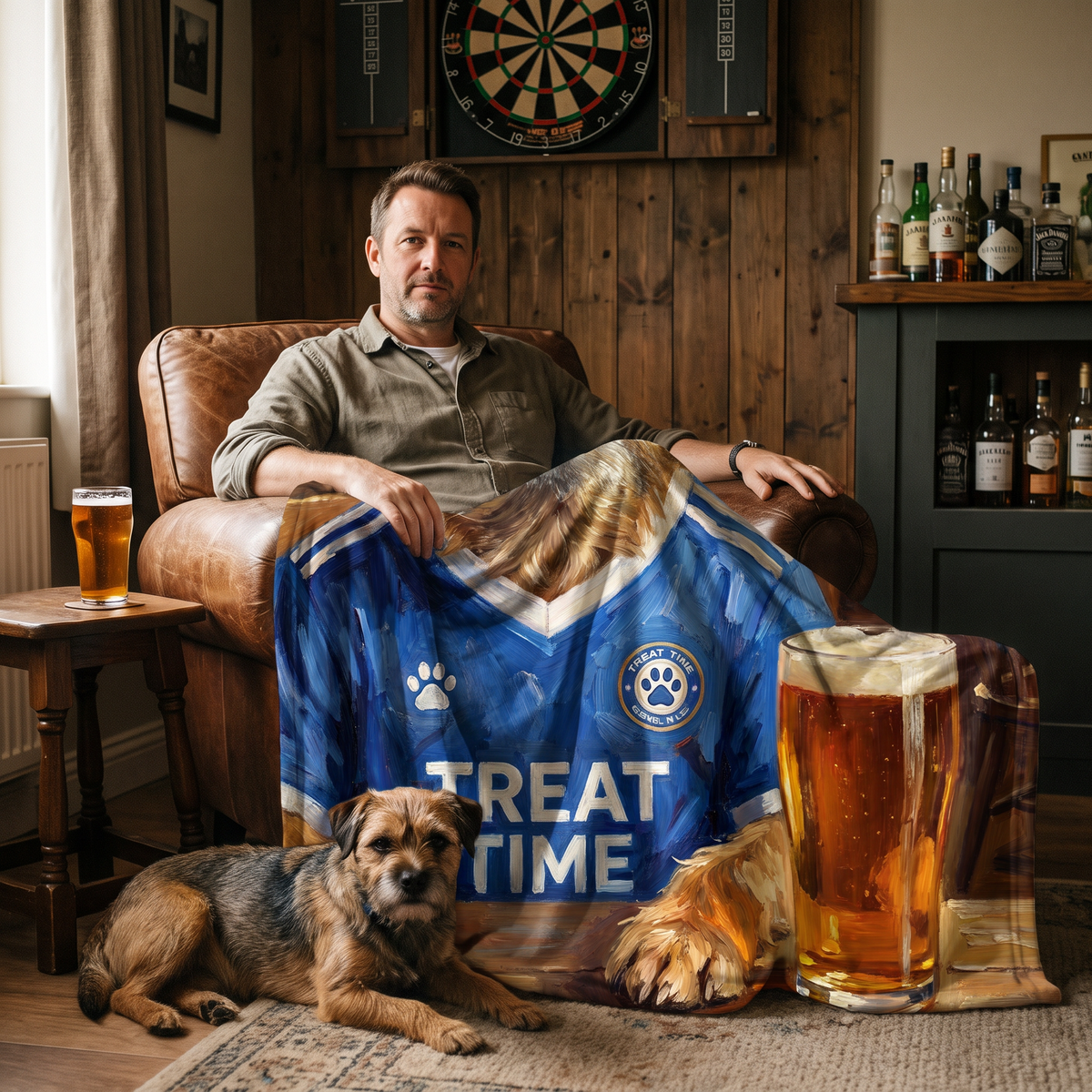 Peterton pet portrait king size fleece throw being enjoyed
