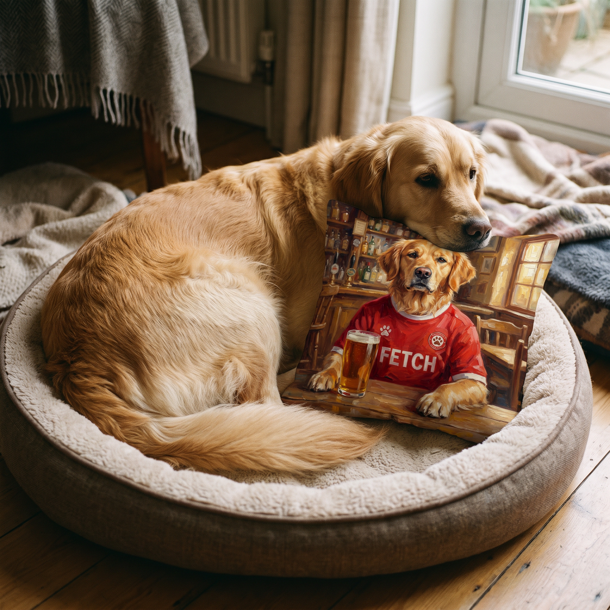 Liverpaw personalised pet cushion with the real pet