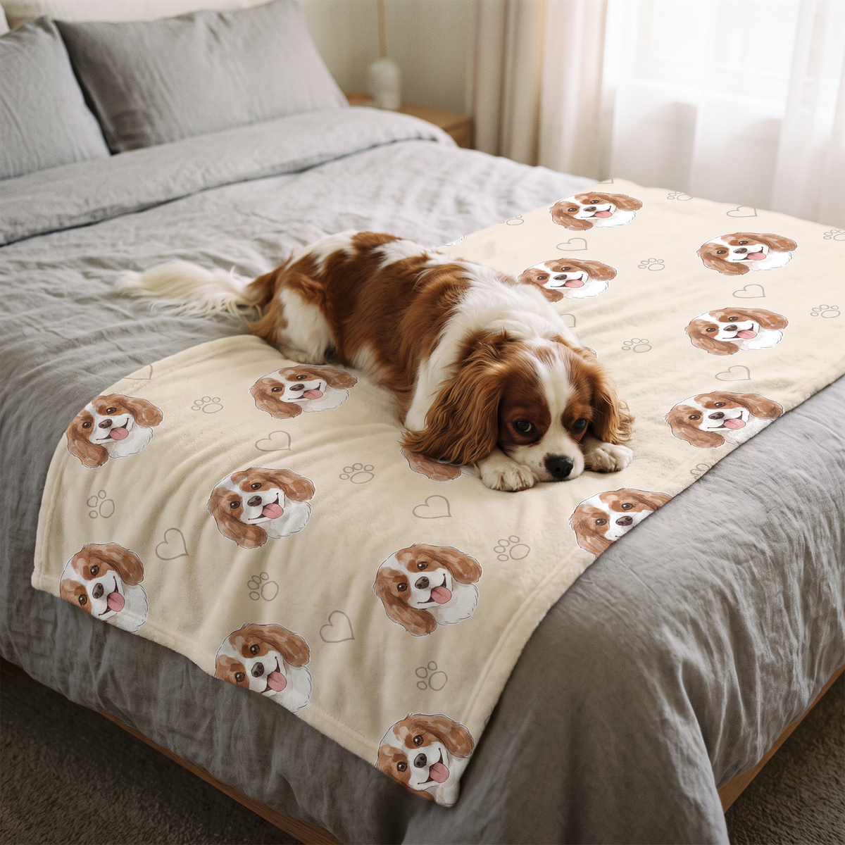 Watercolour Pattern personalised pet blanket at home with the real pet