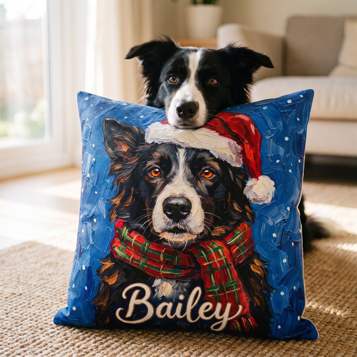 Christmas personalised pet cushion with the real pet