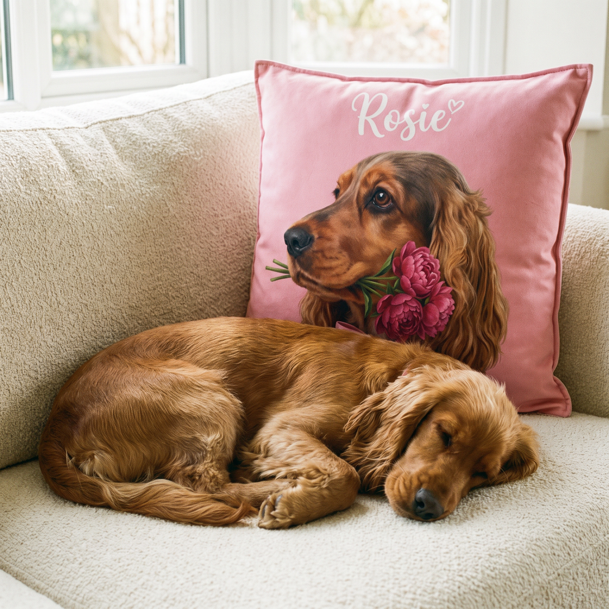 Sweetheart personalised pet cushion with the real pet