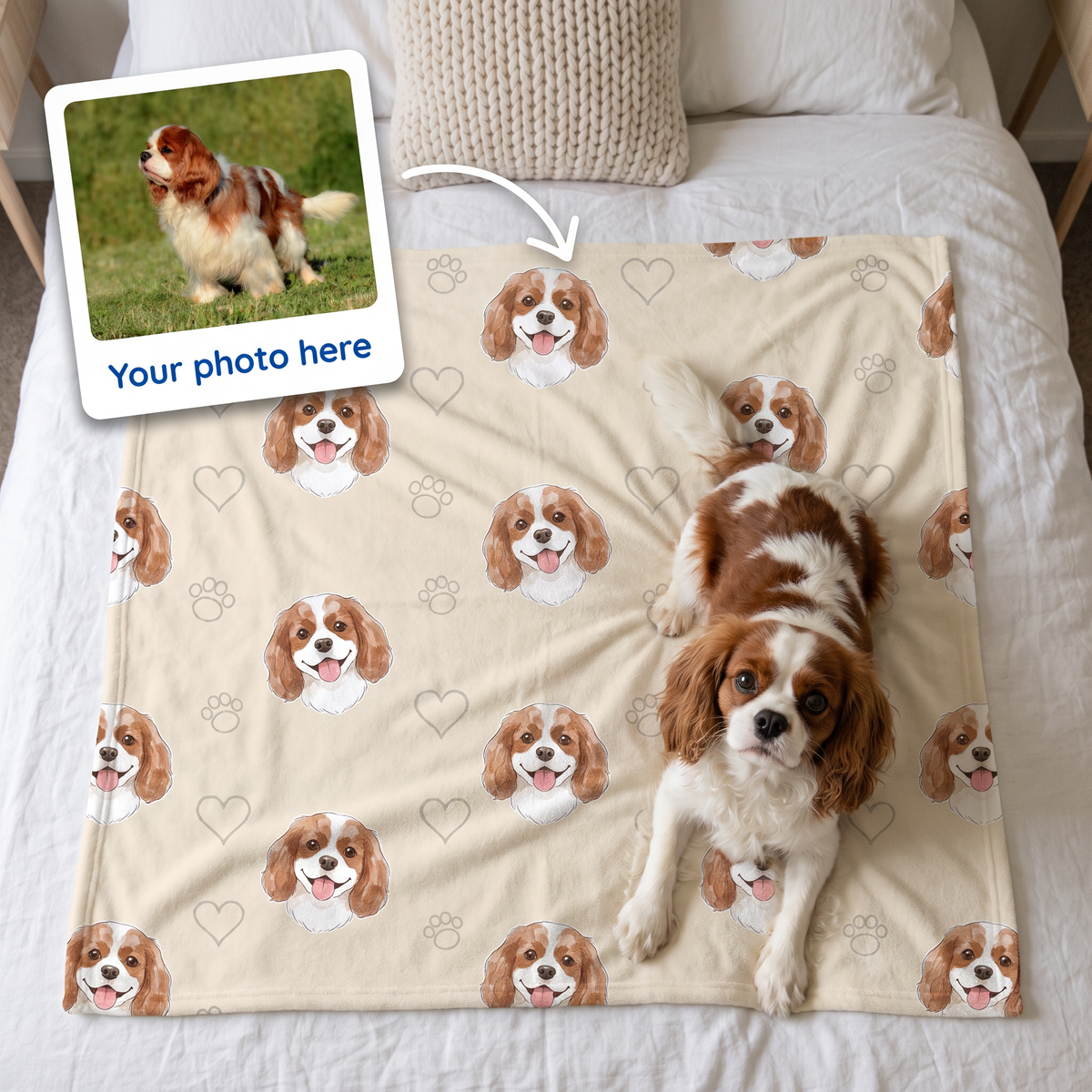 Your photo here - your pet's photo turned into a Watercolour Pattern portrait on a king size fleece blanket