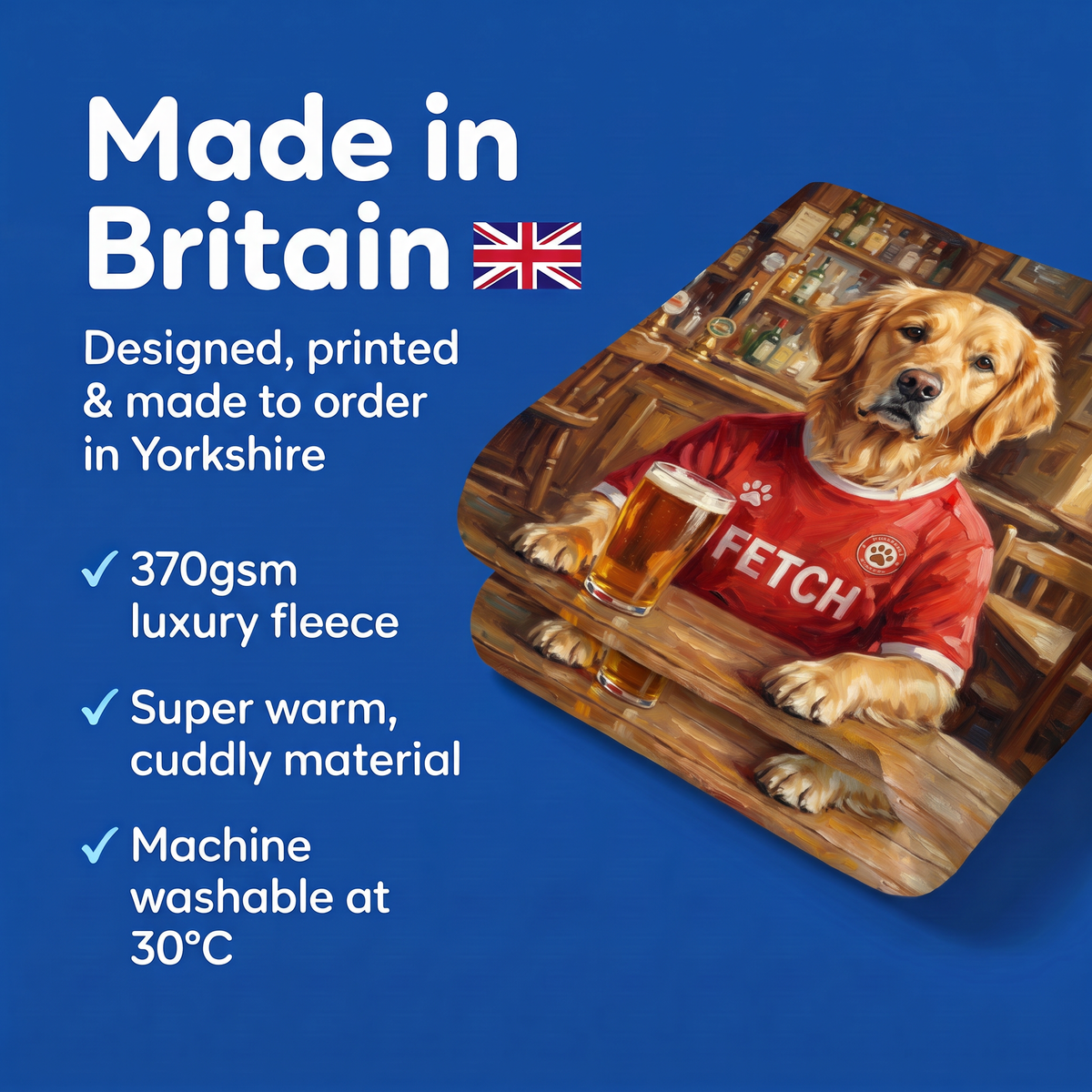 Made in Britain - designed, printed and made to order in Yorkshire, super warm cuddly fleece