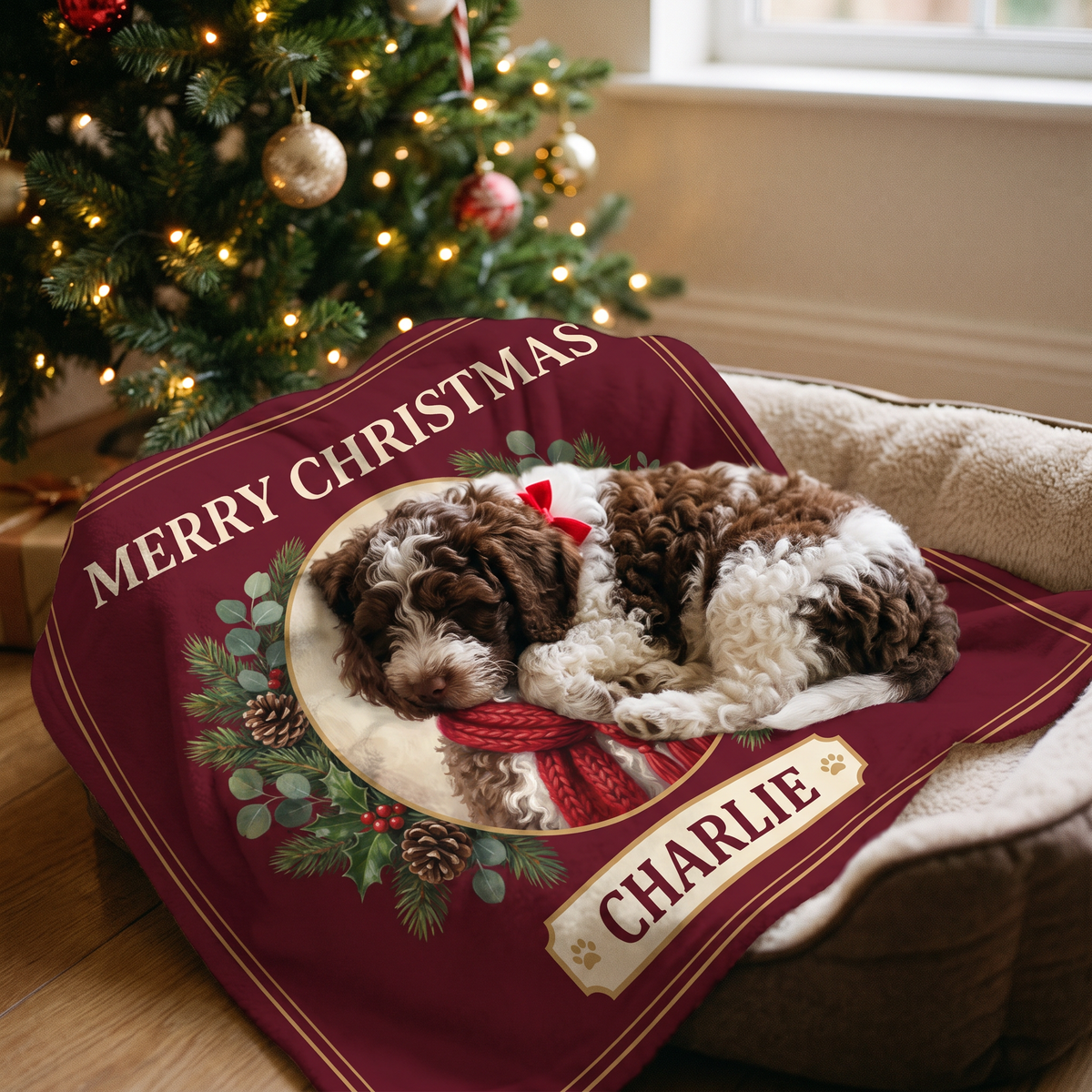 Lap size 75cm x 75cm Christmas Card pet portrait blanket