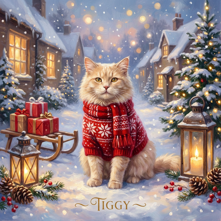 Christmas Snowy Village pet portrait artwork example