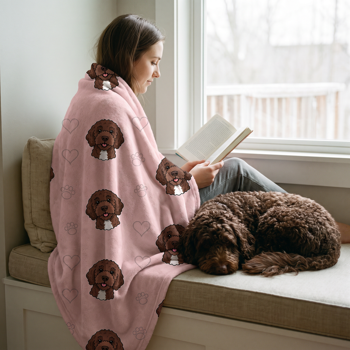 Doodle Pattern personalised pet blanket at home with the real pet