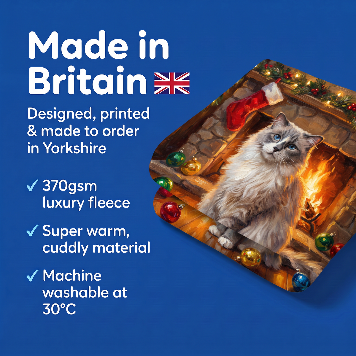 Made in Britain - designed, printed and made to order in Yorkshire, super warm cuddly fleece