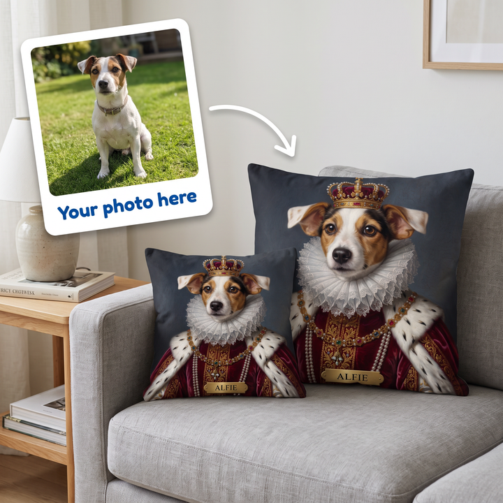 Your photo here - your pet's photo turned into a Royal portrait on a personalised cushion