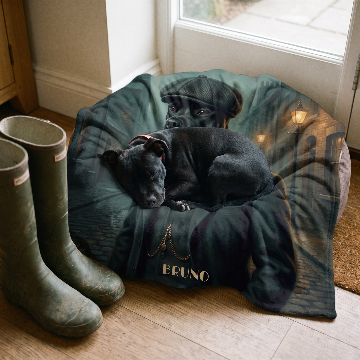 Lap size 75cm x 75cm 1920s Flat Cap pet portrait blanket