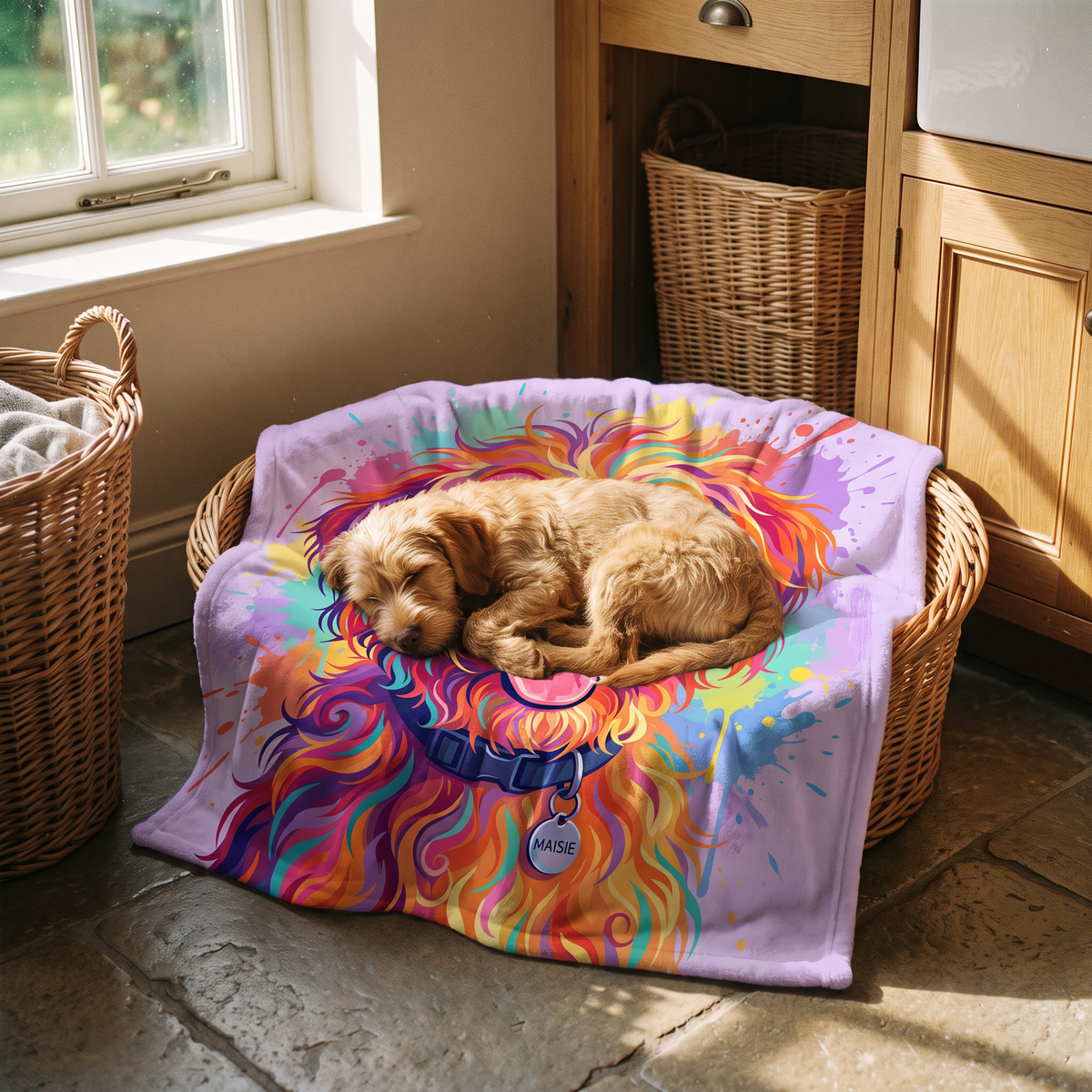 Lap size 75cm x 75cm Paint Splash pet portrait blanket
