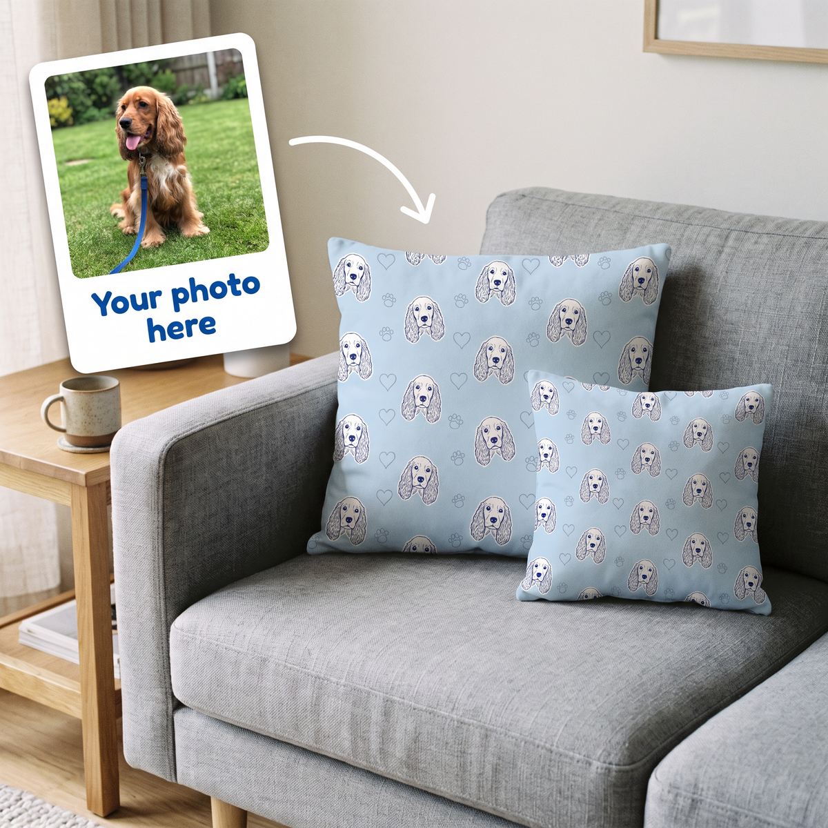 Your photo here - your pet's photo turned into a Sketch Line Pattern portrait on a personalised cushion