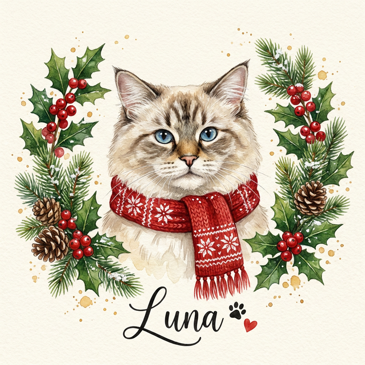 Christmas Holly Wreath pet portrait artwork example