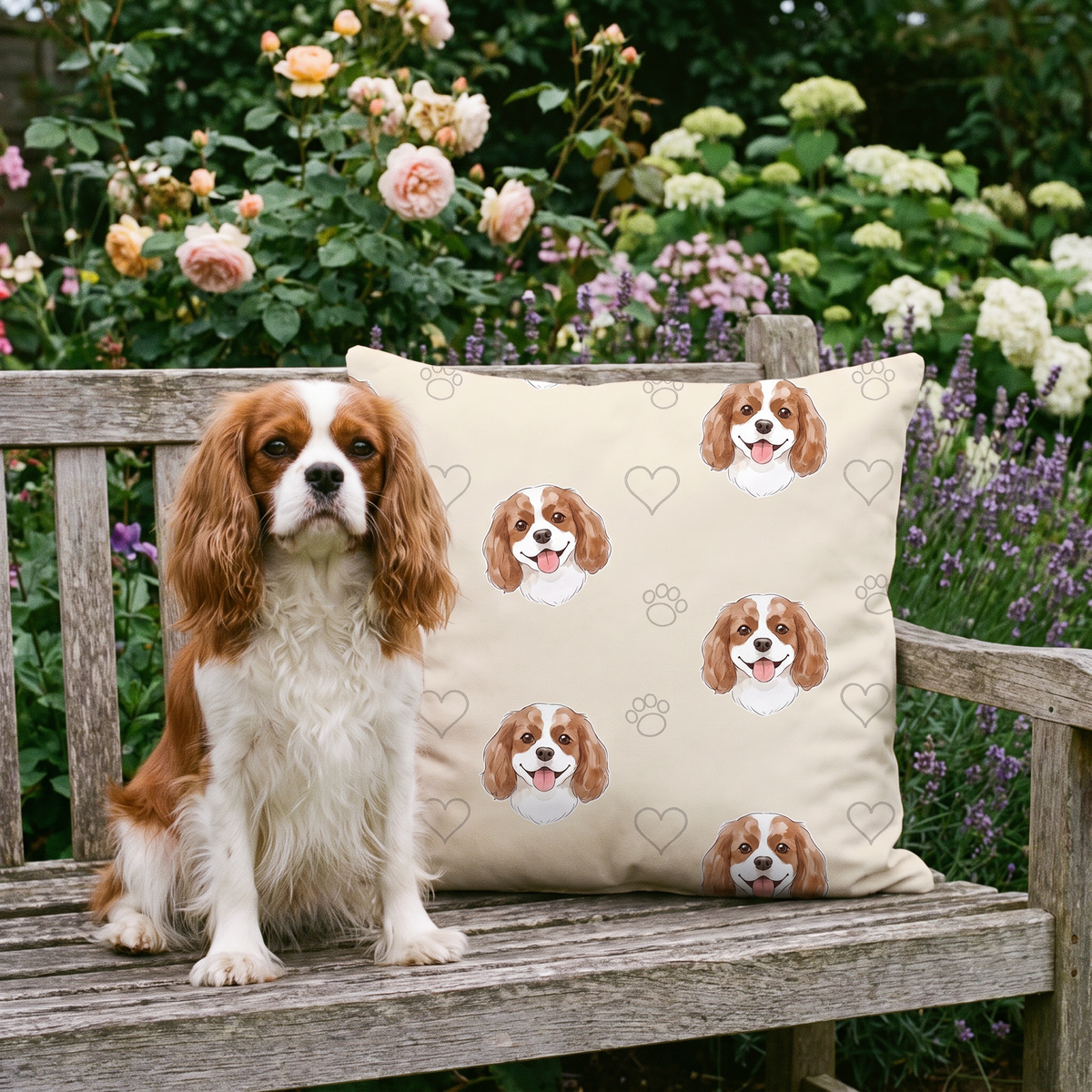 Watercolour Pattern personalised pet cushion with the real pet