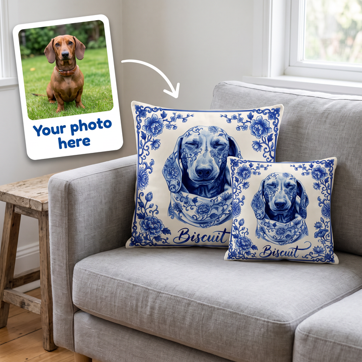 Your photo here - your pet's photo turned into a Porcelain portrait on a personalised cushion