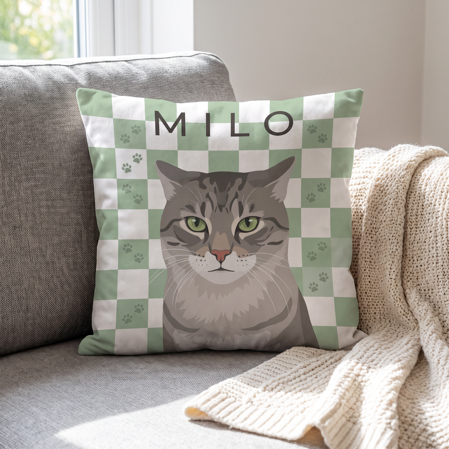 Paw Print Checkerboard portrait cushion 45cm x 45cm in a family home