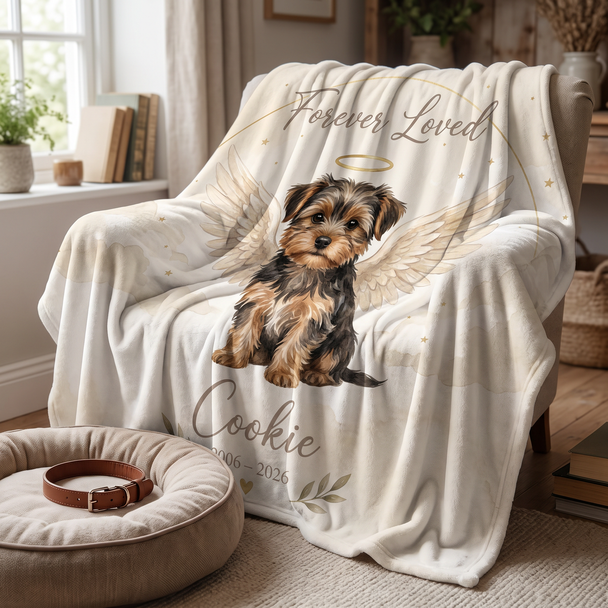 Lap size 75cm x 75cm Angel Wings Memorial portrait blanket