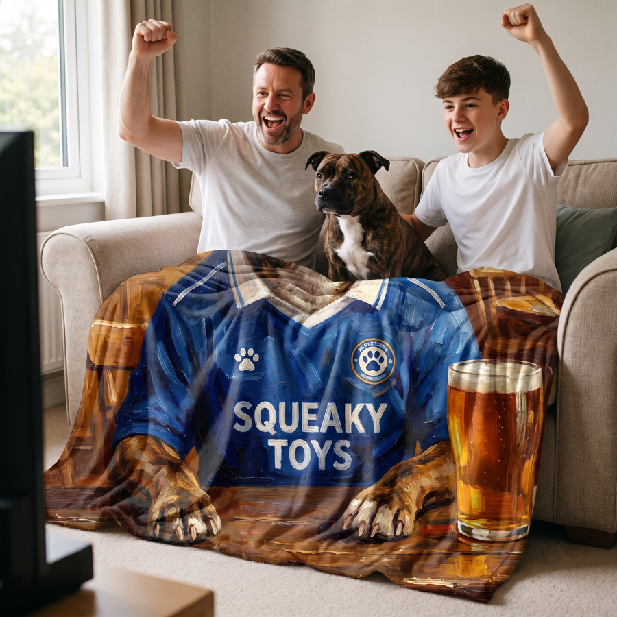 Chewsea pet portrait fleece blanket in a cosy lifestyle setting