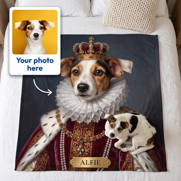 Your photo here - your pet's photo turned into a royal portrait on a king size fleece blanket