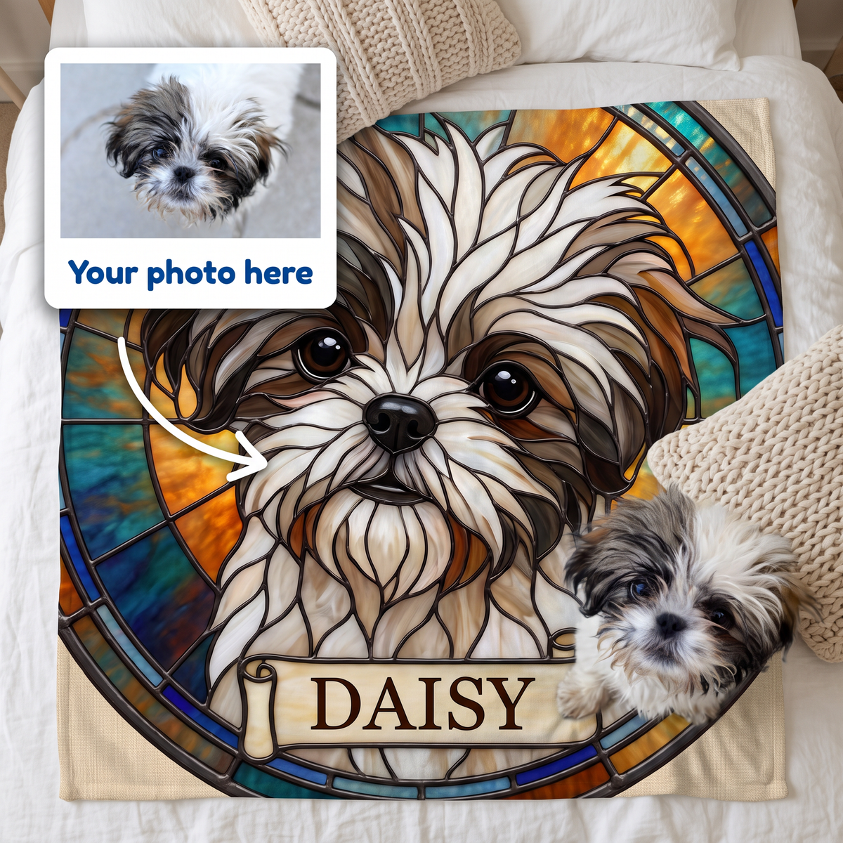 Your photo here - your pet's photo turned into a stained glass portrait on a king size fleece blanket