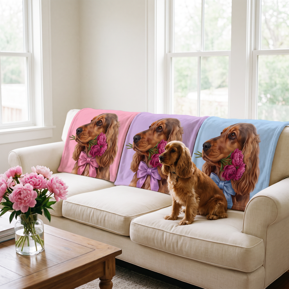 The sweetheart pet blanket in candy pink, lilac and baby blue
