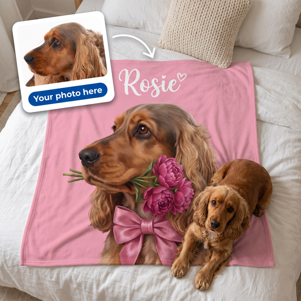 Your photo here - your pet's photo turned into a sweetheart portrait on a king size fleece blanket