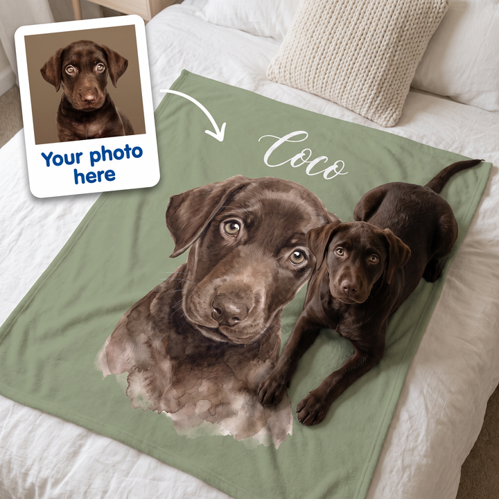 Your photo here - your pet's photo turned into a watercolour portrait on a king size fleece blanket