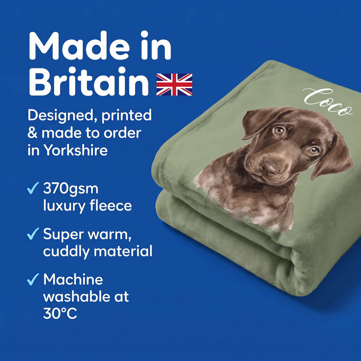 Made in Britain - designed, printed and made to order in Yorkshire, super warm cuddly fleece