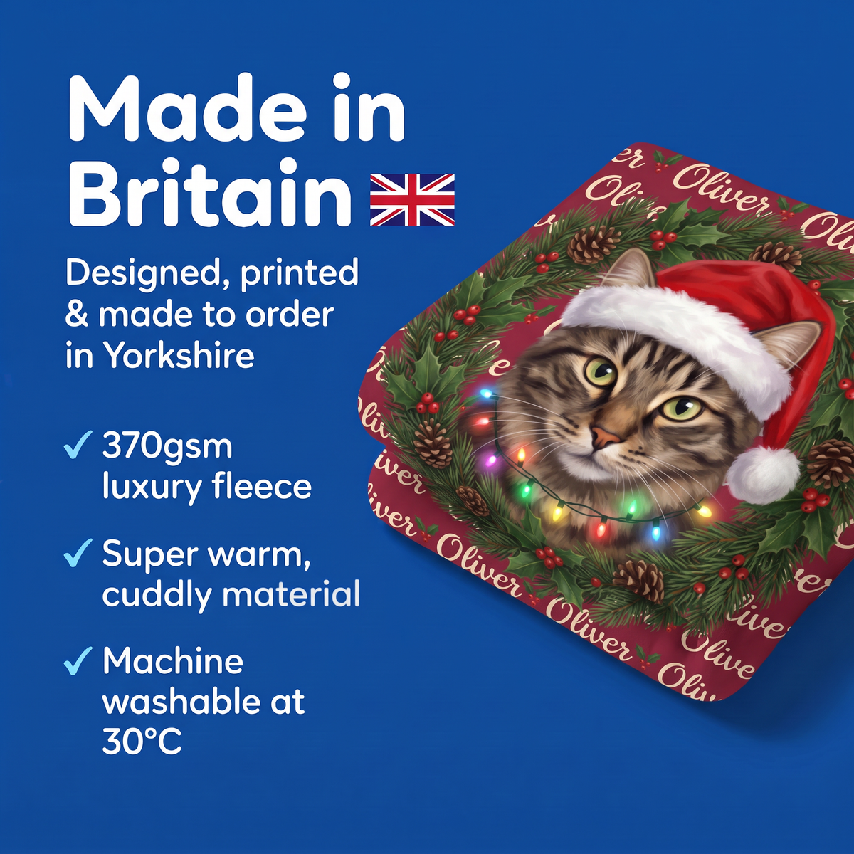 Made in Britain - designed, printed and made to order in Yorkshire, super warm cuddly fleece