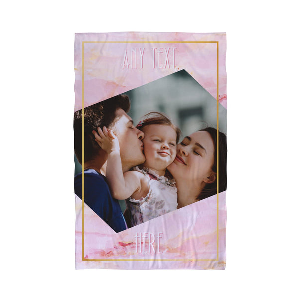 One Photo Pink Marble Gold Personalised Beach Towel