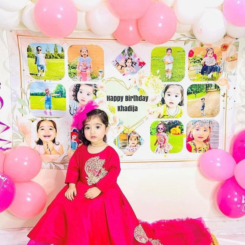 Kids Pink Love Heart Birthday Banner - Add Photo Edit Age - 5ft x 3ft