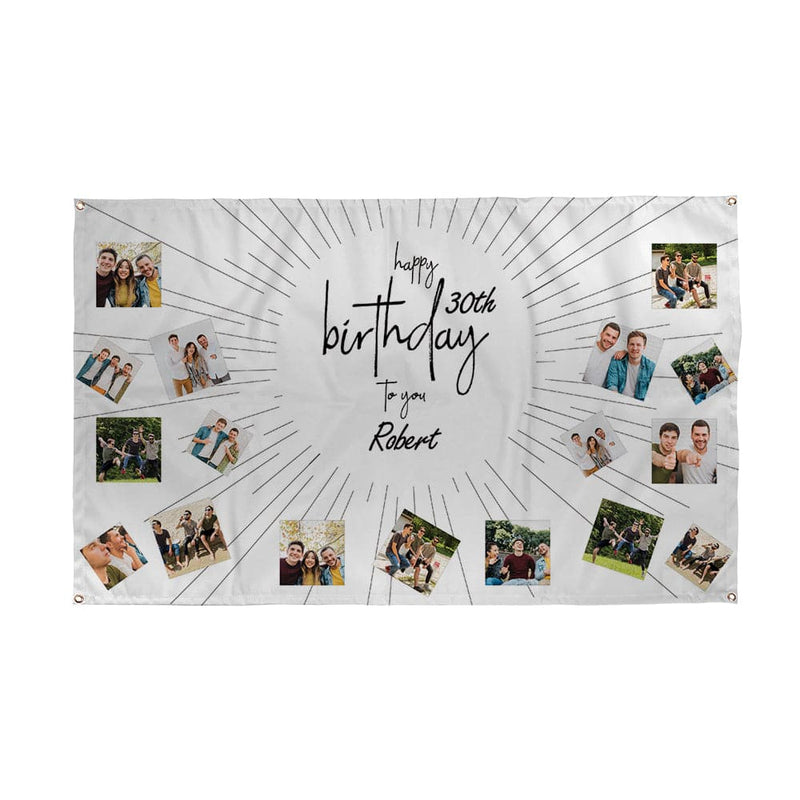 Personalised 30th Birthday BannerBirthday Rays Banner - Add Your Name and Birthday - 5ft x 3ft
