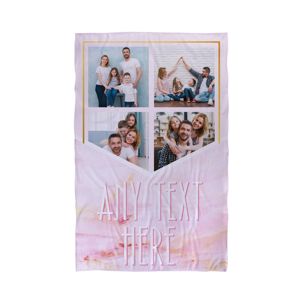 Four Photo Pink Marble Gold Personalised Photo Beach Towel